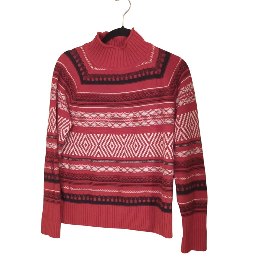Chaps Jacquard Mockneck Raglan Sleeve Soft Cotton Blend Sweater Women's Size M